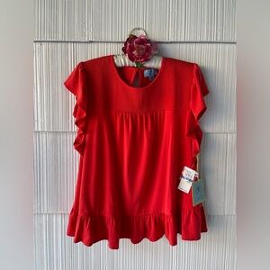CeCe Vibrant Red Ruffle Blouse